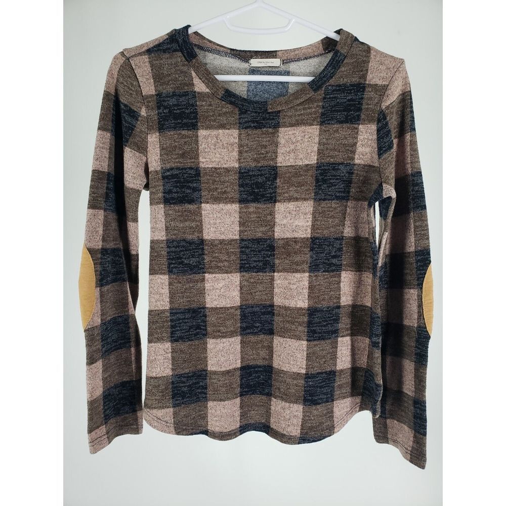 12PM by Mon Ami‎ Size Small Check Pattern Rayon Cardigan Elbow Patch